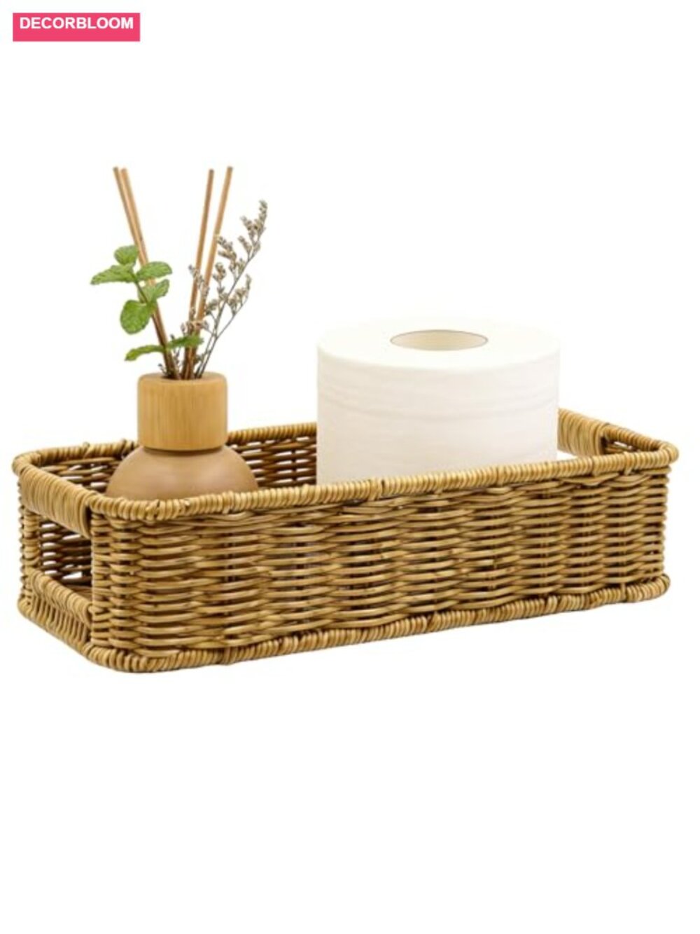 Rattan Wicker Toilet Paper Storage Basket for Tank Top